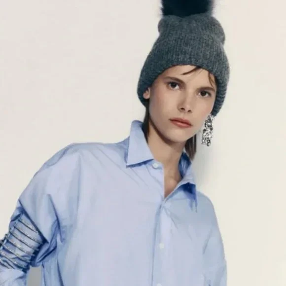 Zara | Accessories | Nwt Zara Knit Pompon Beanie Gray | Poshmark display picture 3